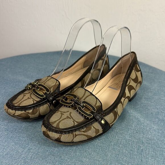 Coach Ella Signature Jacquard Loafer Flats In Brown Size 8.5 B - Picture 1 of 8